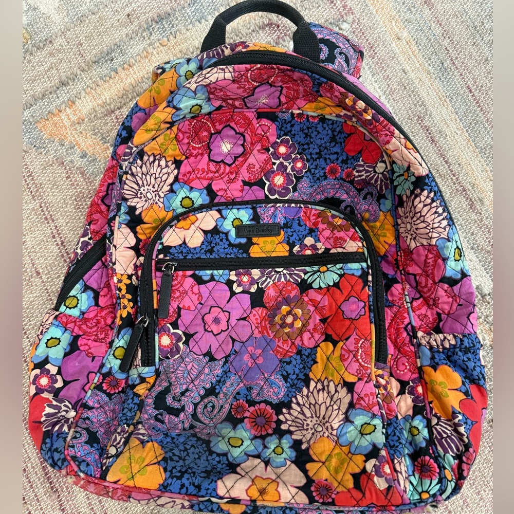 Vera Bradley Floral Quilted Backpack in Navy, Pink, Purple, Yellow, Blue
